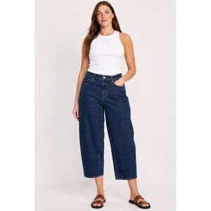 Old Navy High Rise Barrel Leg Cropped‎ Jeans Womens 14 Dark Wash Denim 25